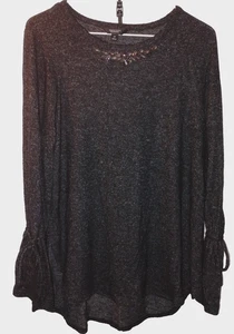 Top negro Simply Vera Wang para mujer con mangas atadas y escote adornado M - Imagen 1 de 3