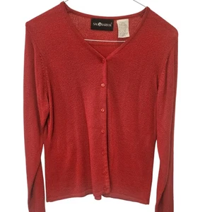SAG HARBOR Vintage rot strukturiert Knopfleiste Langarm Cardigan Pullover XL - Bild 1 von 5