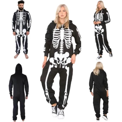 Halloween Kostüm Unisex Skelett 1ONESIE Herren & Damen All,in-One Overall mit Kapuze - Bild 1 von 4