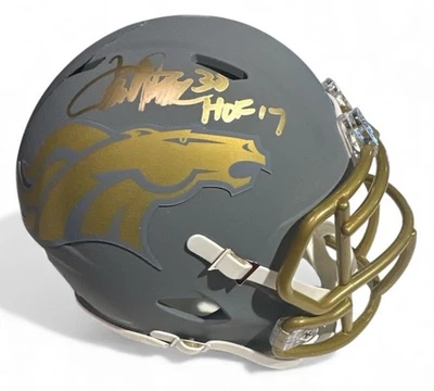Terrell Davis Signed Broncos Slate Mini Helmet JSA Witnessed HOF '17 Inscription - Image 1 of 4