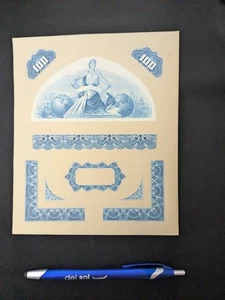 SCARCE SALESMAN SAMPLE FOR STOCK OR BOND LADY LIBERTY 100$ BLUE #8B - Picture 1 of 5