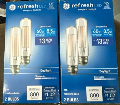 (2) GE Decorative 60-Watt 8.5w T10 Medium Base LED Daylight Dimmable 800 Lumens! - Image 1 of 2