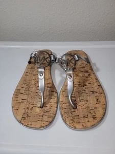Michael Kors Jelly Women's Flip Flop Sz 8M Silver MK Charm Casual Thong Sandals - Picture 1 of 9