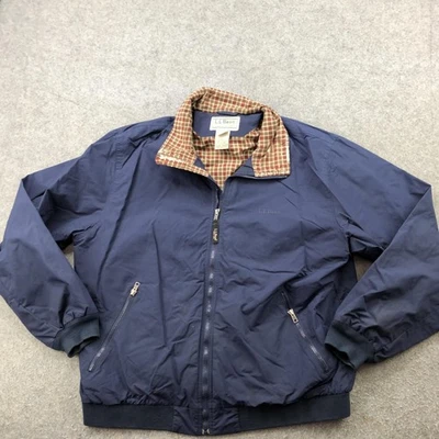 Vintage LL Bean Jacket Mens XL Blue Nylon Plaid Lined Bomber Windbreaker Zip - Image 1 of 4