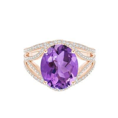 Anillo con detalles laterales de oro rosa de 14 k con piedras preciosas ovaladas de amatista de derivación de 1,5 CTW  Foto 1 de 4