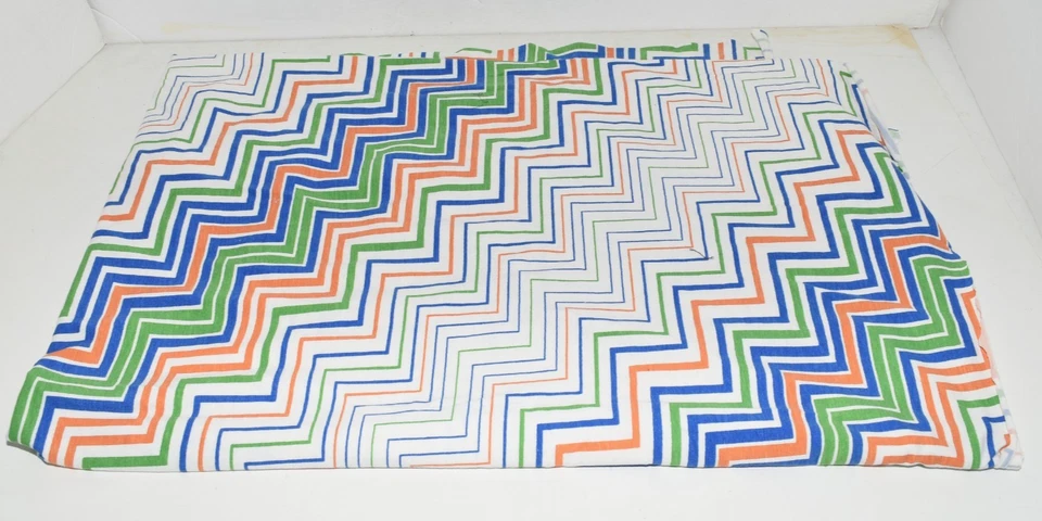 Vintage Blue Orange White Chevron Design Polyester Fabric 44 x 1 yd 22" - Image 1 of 4