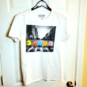 Medium Mens White Pac-Man T-Shirt CLEAN Beatles Abbey Road London Ghosts Color - Picture 1 of 5