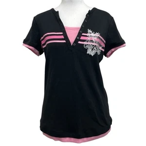 Essentials by Maggie Vintage 90s Black & Pink Preppy Butterfly Stripe Shirt Gr. M - Bild 1 von 9