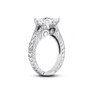 1.09ct H-VS2 Radiant Natural Diamonds 18kw Gold Vintage Style Sidestone Ring - Picture 1 of 4