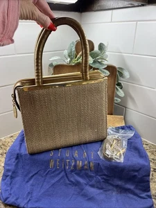 Vintage Stuart Weitzman Gold Woven Glitter Evening Handbag Purse + Strap Dustbag - Picture 1 of 8