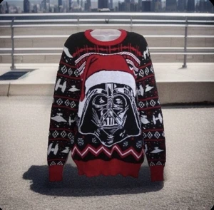 Herren Star Wars Gr. M Darth Vader L-Arm dehnbar, hässlicher Weihnachtspullover Oberteil - Bild 1 von 23