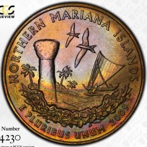 2009 D Northern Mariana Islands Quarter PCGS MS66 Rainbow Toned Vivid Toning  - Picture 1 of 11