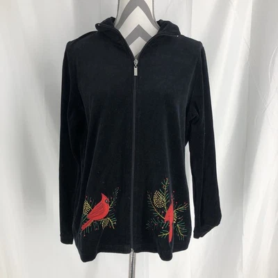 Chaqueta Seventh Avenue Mujer Grande Terciopelo Negra Bordada Cardenal Cremallera Completa Foto 1 de 4