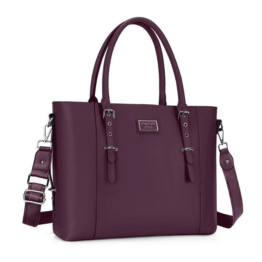 MOSISO PU Leather Laptop Tote Bag for Women, Waterproof Business Briefcase, Plum - Image 1 of 1