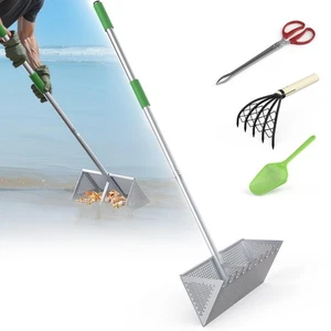 Sand Flea Rake for Beach, Shark Tooth Sifter 16 Inch Aluminum Beach Sifter wi... - Foto 1 di 8