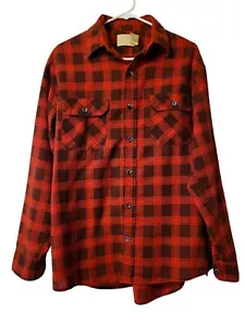 Vintage Sears FIELDMASTER Red Buffalo Plaid Flannel Button Shirt Mens Large Tall - Picture 1 of 7