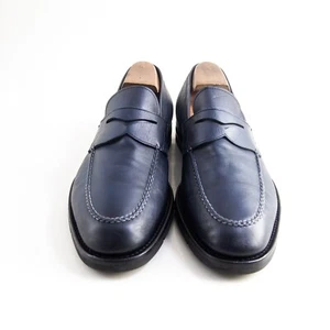 Santoni Penny Loafers Blu Burnished Leather Mens Shoe Size EU 43 US 10 - Picture 1 of 12