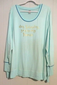 AVE Leisure Ladies Tee Mint Green 30/32 SLEEP SHIRT Long Sleeves Gold Letters - Picture 1 of 8