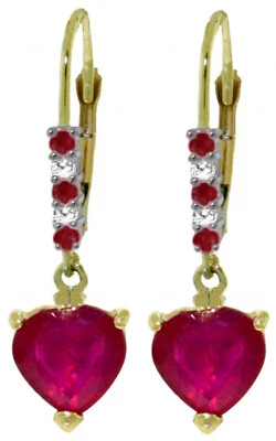 14K Gold Lever Back Earrings with Natural Rubies & Diamonds – Classic Luxury  - Image 1 of 4