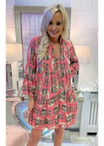 Gorgeous Cute Snakeskin Or Leopard Skull Mini Dress One Size 8-14 Pink or Green - Picture 1 of 7