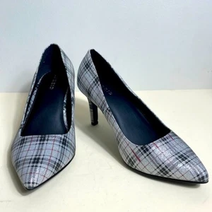 Torrid Metallic Silver Red Black Plaid Pointed Toe Heels Pumps Size 9.5 Wide - Picture 1 of 10