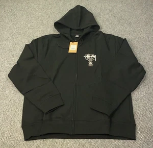 Stussy World Tour Zip Hoodie Mens XXL Black Sweatshirt NWT - Picture 1 of 8