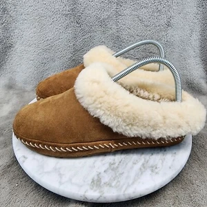 L.L. Bean Shoes Womens Size 6 Brown Suede Lamb Fur Shearling Slippers *GUC* - Picture 1 of 11