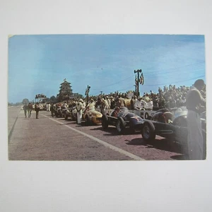 Indy 500 Pit Area Postcard Vintage 1950s Indianapolis Motor Speedway UNPOSTED - Picture 1 of 12