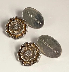 Par De Colección Danebury Pesado Plata Sólida Tudor Rosa Gemelos Eslabón de Cadena - Imagen 1 de 10