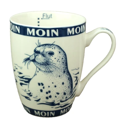 Maritimer Becher Seehund Moin Moin Ebbe Flut 300ml Porzellan Kaffeebecher (1252) - Bild 1 von 4
