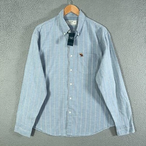 Abercrombie Fitch Shirt Mens M Blue White Stripe Stretch Moose Logo NWT - Picture 1 of 13