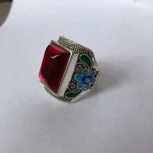 China Antique Collection Qing Dynasty Qianlong Year Flower Ruby Ring Finger Ring - Picture 1 of 8