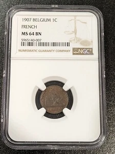 1907 MS64 BN Belgium Centime French Text NGC KM 33 Leopold II - Picture 1 of 4