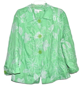 JM Collection Green White Floral Embroidery Womens Jacket Plus Size 16W NWOT - Picture 1 of 5