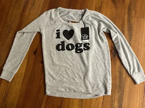CHASER Womens Sz M Open Back Pullover Sweatshirt “I ❤️ Dogs” NWT - Picture 1 of 4