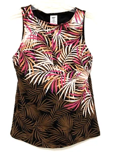 Land's End Women's Size 8 Brown Multi Palm Print High Neck Built in Bra Tankini - Picture 1 of 8