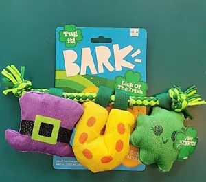 Bark Lick Of The Irish Tug Toy With 2 Squeakers / Crinkle Xs-M 0-50lbs New - Picture 1 of 3