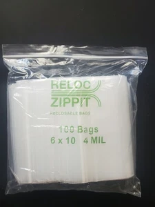 100 6 x 10 4MIL QSPAC Reclosable Cremallera Sello Bloqueo Superior Reloc Bolsas Transparentes 4 Mil - Imagen 1 de 1