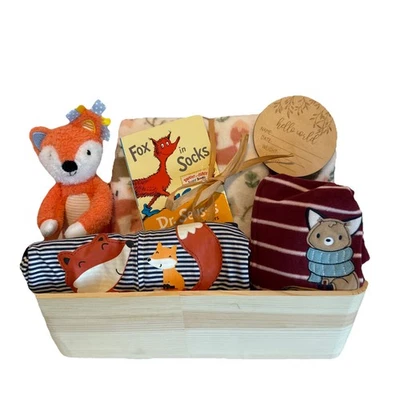 Newborn Baby Boy Shower Gift Basket,  Welcome Mom & Baby Home W/ Fox Themed Gift - Image 1 of 4