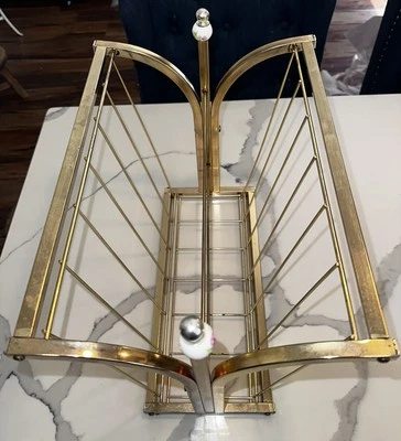 De Colección MCM Dorado Tono Latón Porta Revista Porcelana Floral Bola Hollywood Regency Foto 1 de 4