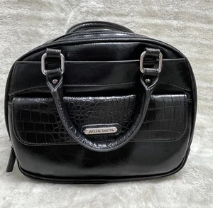Vintage Jaclyn Smith Kunstleder Top Handle Handtasche Umhängetasche Handtasche Krokodil schwarz M - Bild 1 von 21