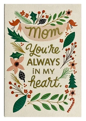 Christmas Card For Mom Always In My Heart Embossed, Gold Foil Hallmark Card NEW - Image 1 of 4
