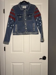 Chaqueta Jean Vigoss Roja Blanca Azul Estrellas Rayas XL NUEVA CON ETIQUETAS  - Imagen 1 de 2