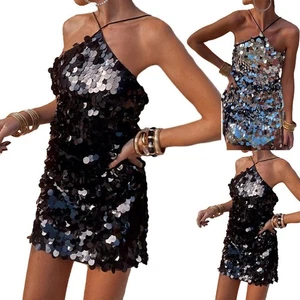 Fashion Forward Sequin Club Dress Stylish Sleeveless Halter Evening Dress - Picture 1 of 44