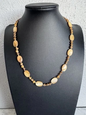 Collar CHAPS Tono Plata Ojo de Tigre Ovalado y Cuadrado Piedra Cuentas 18" Foto 1 de 4