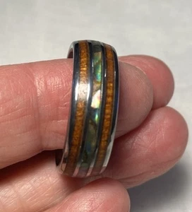 Mens 8mm Tungsten Carbide Koa Wood & Blue Opal Wed Band-Tri Inlay Signed Size 11 - Picture 1 of 6