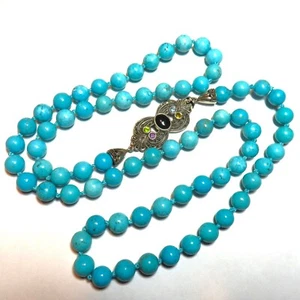 Turquoise Beaded 36" Necklace Sterling Onyx Amethyst Citrine Peridot Topaz Clasp - Picture 1 of 10