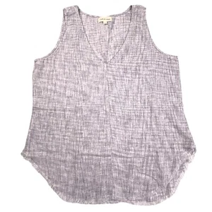Anthropologie Cloth & Stone V-Neck Linen Fringe Hem Tank Gray Womens Large - Picture 1 of 7