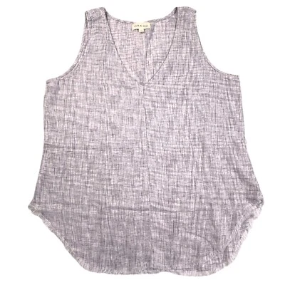 Camiseta sin mangas Anthropologie Cloth & Stone cuello en V lino flecos dobladillo gris para mujer grande Foto 1 de 4