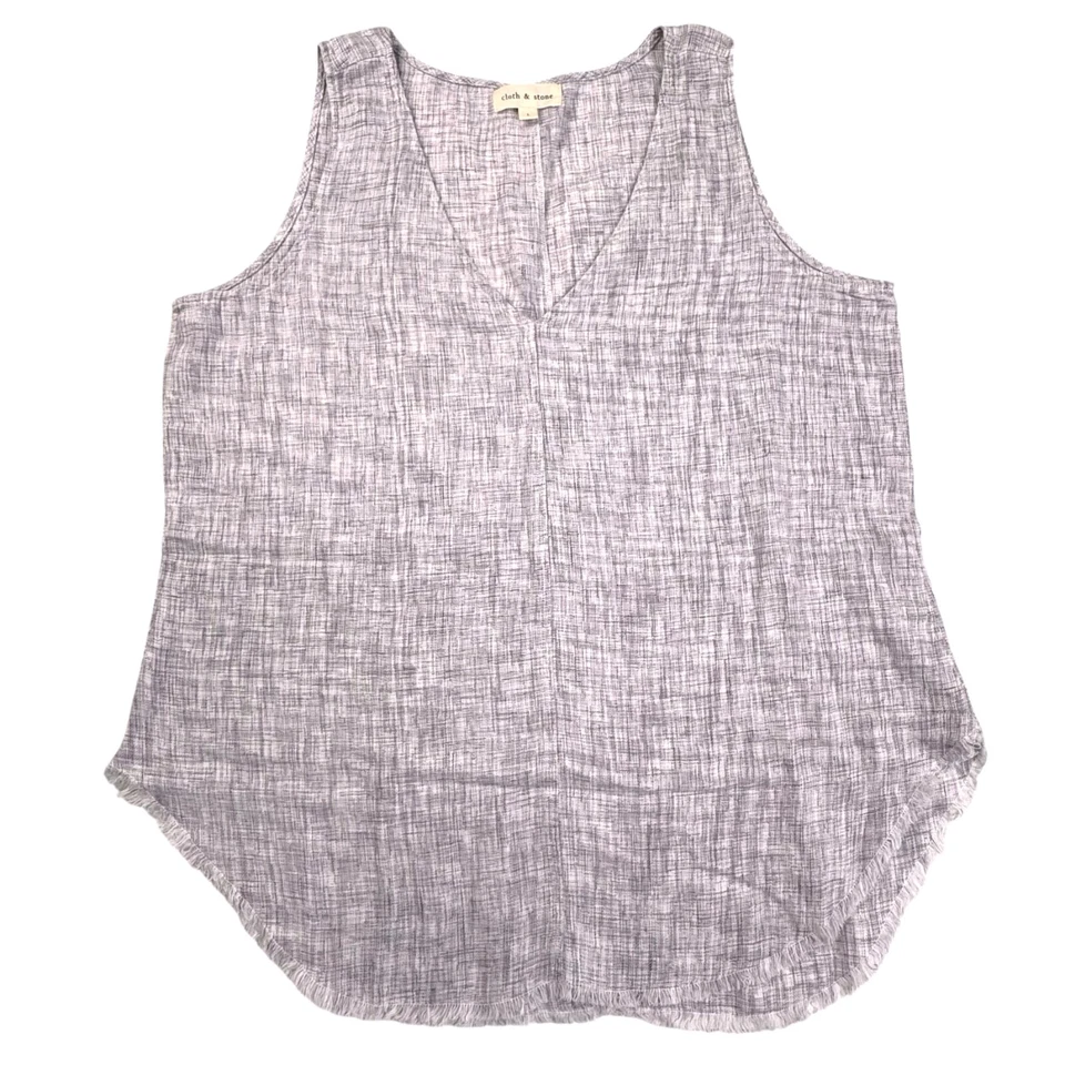 Camiseta sin mangas Anthropologie Cloth & Stone cuello en V lino flecos dobladillo gris para mujer grande Foto 1 de 4
